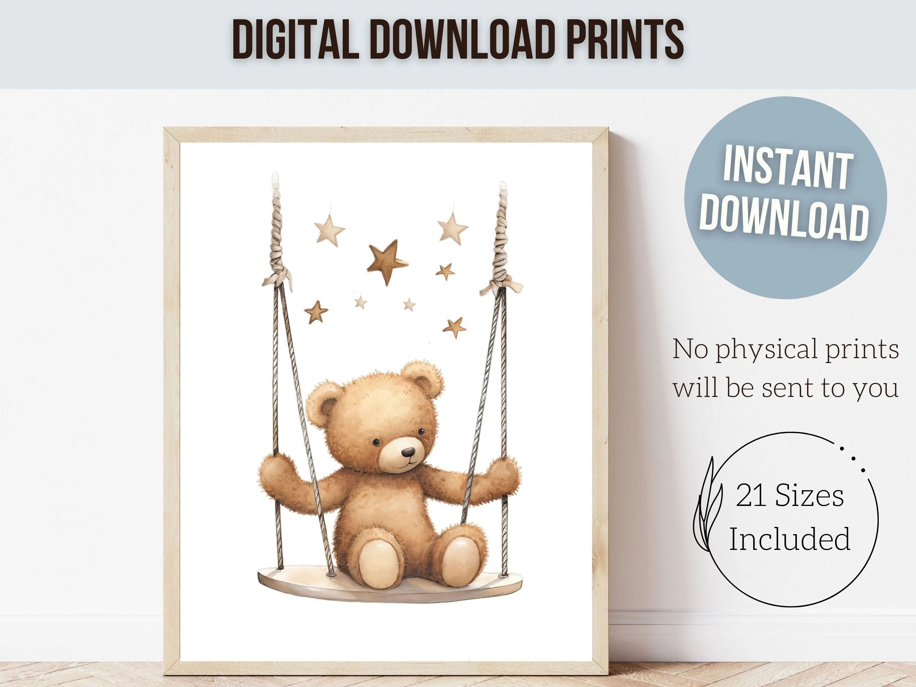 Sleepy Teddy Bear Nursery Print