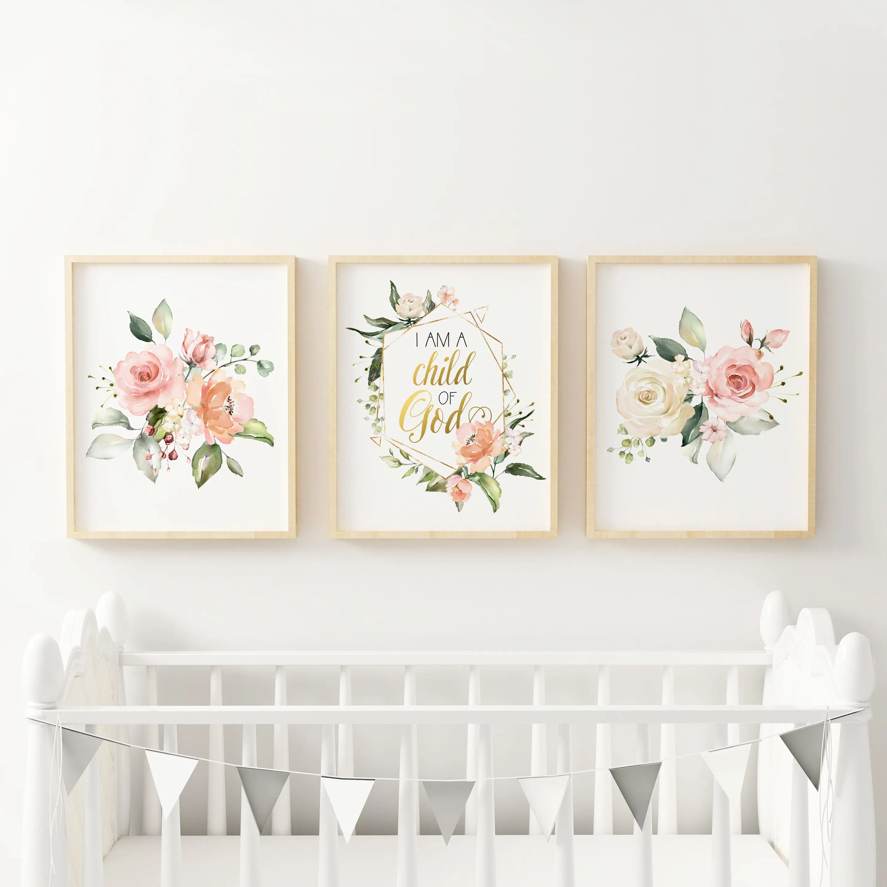 So loved/I am a child of God - Set of four Floral Geometric Wall Art