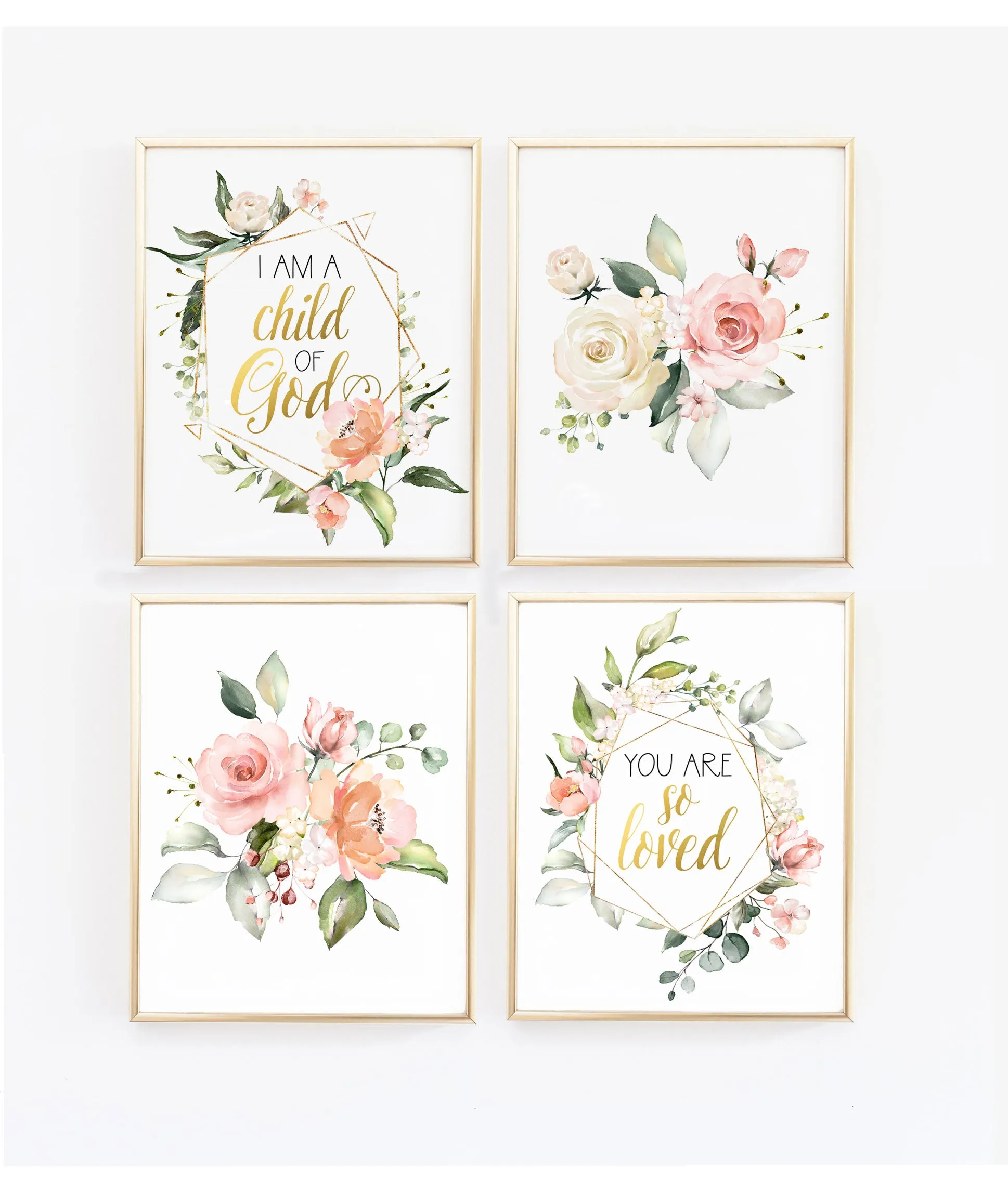 So loved/I am a child of God - Set of four Floral Geometric Wall Art