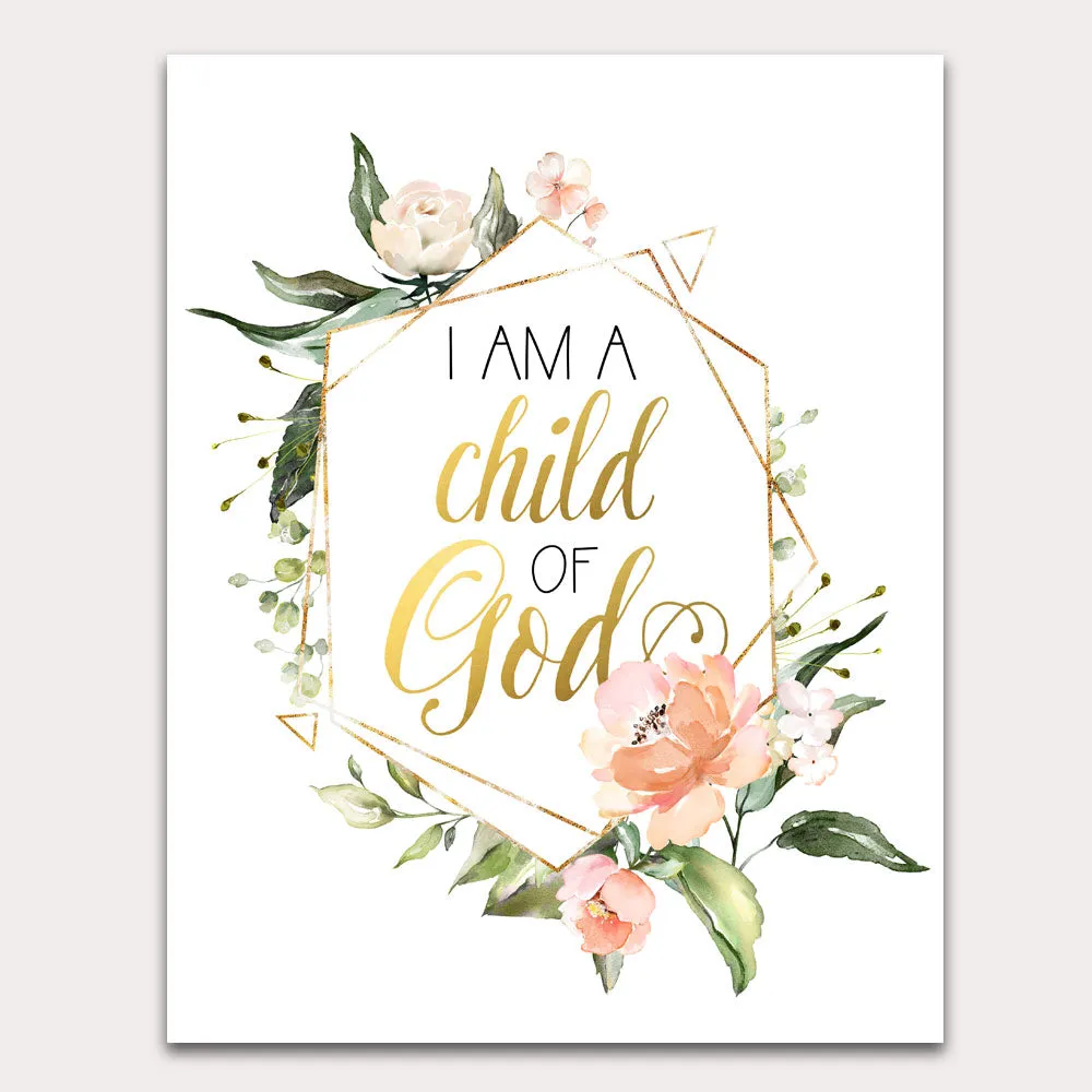 So loved/I am a child of God - Set of four Floral Geometric Wall Art