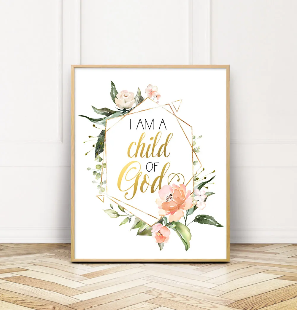 So loved/I am a child of God - Set of four Floral Geometric Wall Art