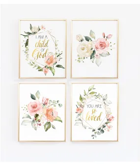 So loved/I am a child of God - Set of four Floral Geometric Wall Art