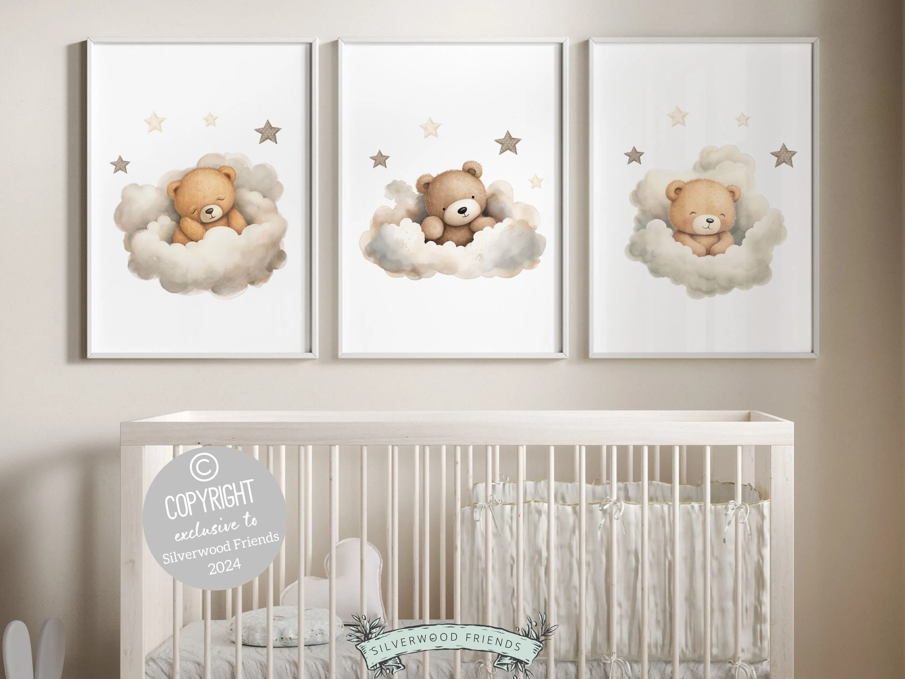 Teddy Bear Star Nursery Prints - Set of 3