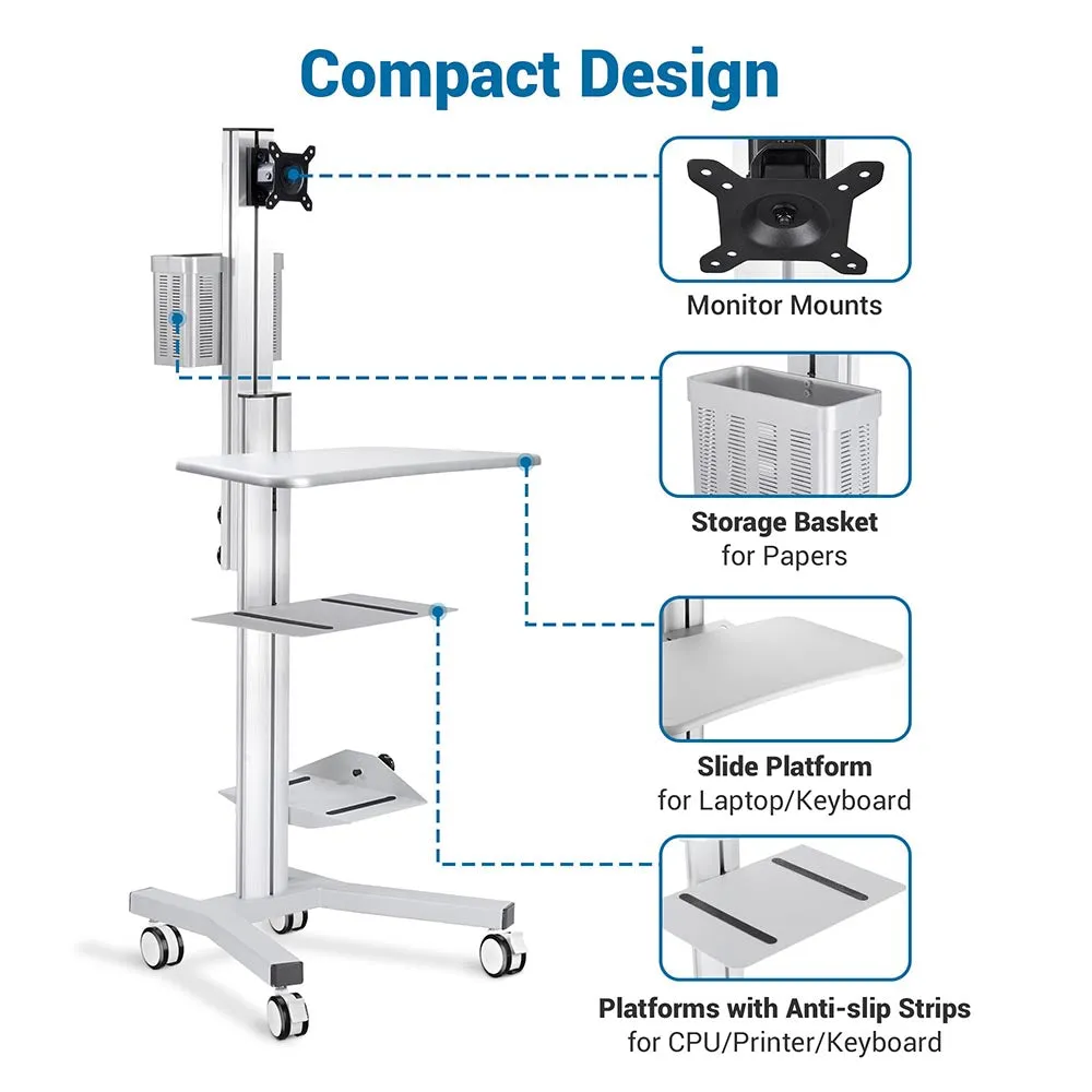 TheLAShop PC Mobile Cart Rolling Computer Workstation Stand