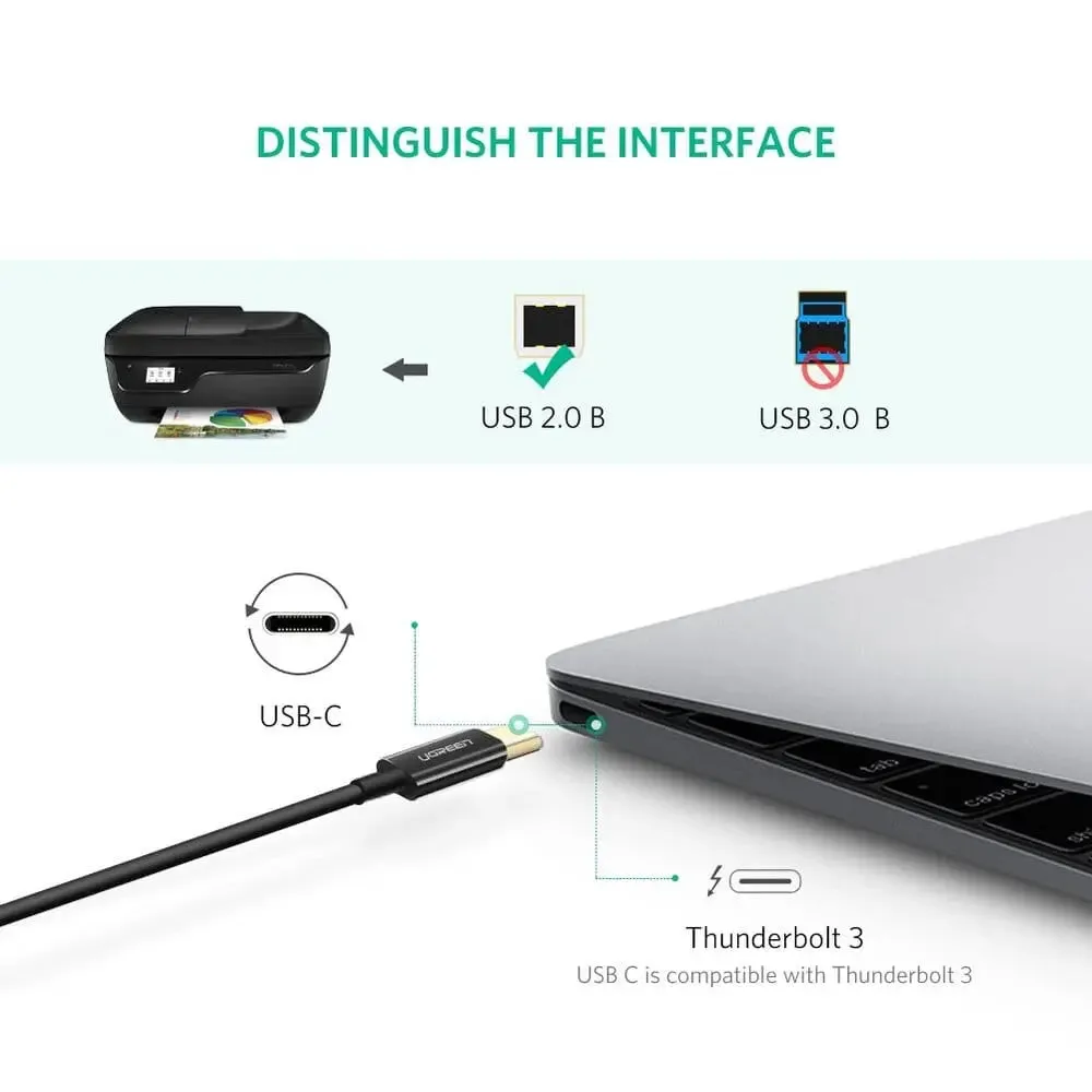 UGREEN 2m USB C to USB Type B 2.0 Printer Scanner Cable for New MacBook Pro, HP, Canon, Brother, Epson, Dell, Samsung Printers and More (50446)