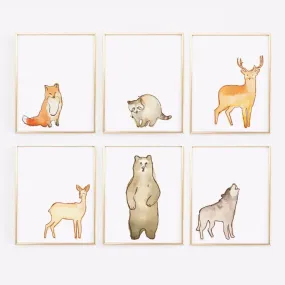 Woodland Watervolor Animal Prints - Set of 6 Nursery Prints