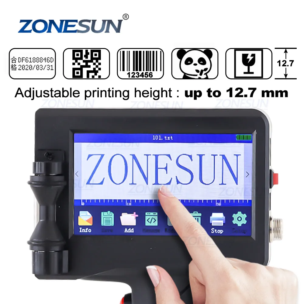 ZONESUN ZS-HIP127 Handheld Intelligent Barcode QR Code Inkjet Coder Printer Coding Machine For Food Bags Yogurt Boxes Plastic Bottles