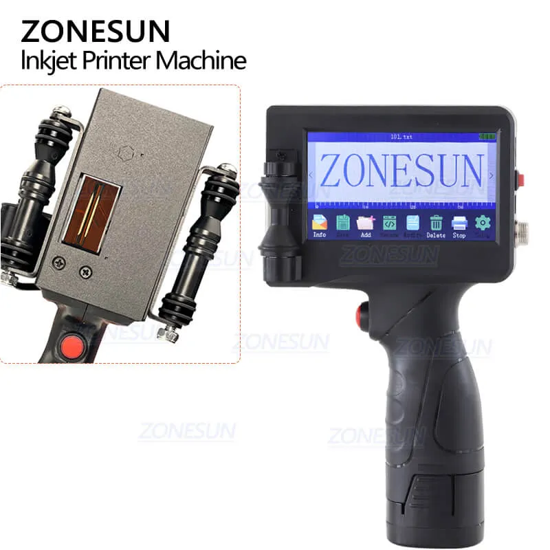 ZONESUN ZS-HIP127 Handheld Intelligent Barcode QR Code Inkjet Coder Printer Coding Machine For Food Bags Yogurt Boxes Plastic Bottles